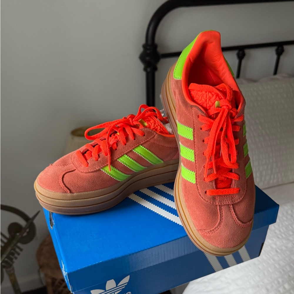 Adidas Orange and Green Sneakers